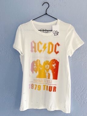 Chaser AC/DC '1979 Tour' Graphic Tee in White with Sunset Gradient Print